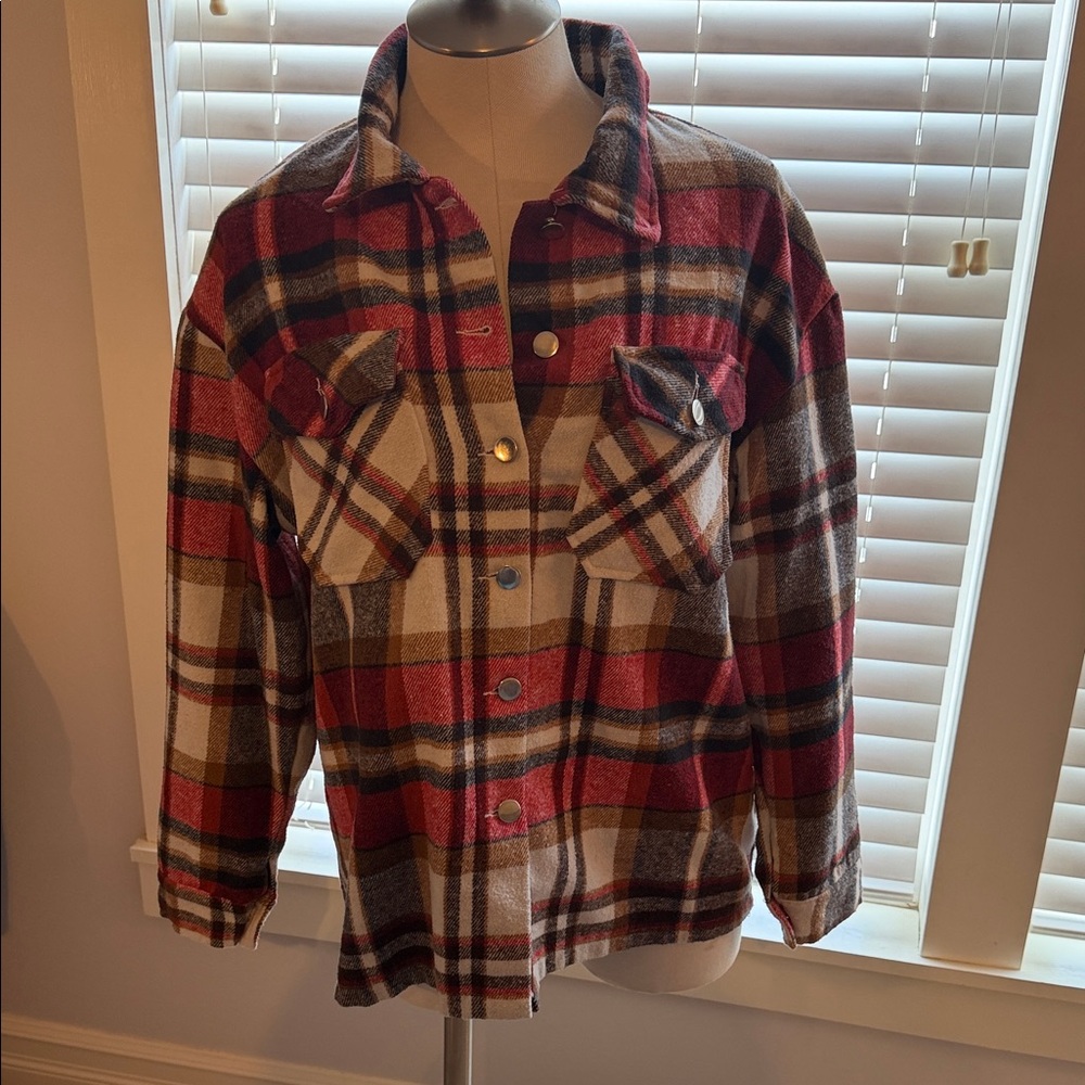Plaid Button-Up Shirt Jacket
